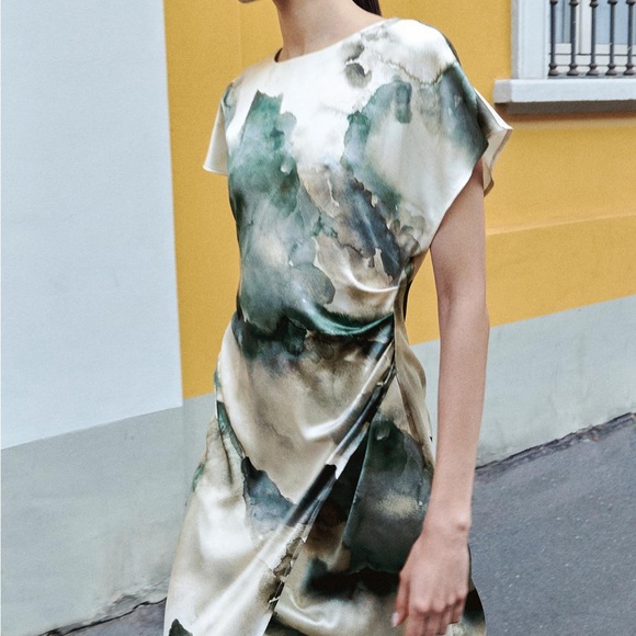 🆕 2024 ZARA TIE DYE SATIN EFFECT MIDI DRESS - Picture 3 of 11